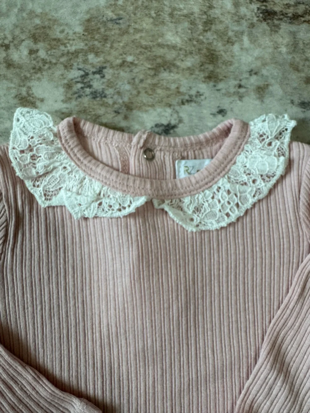 Rachel Zoe Light Pink Ribbed Long-Sleeve Bodysuit with Lace Collar